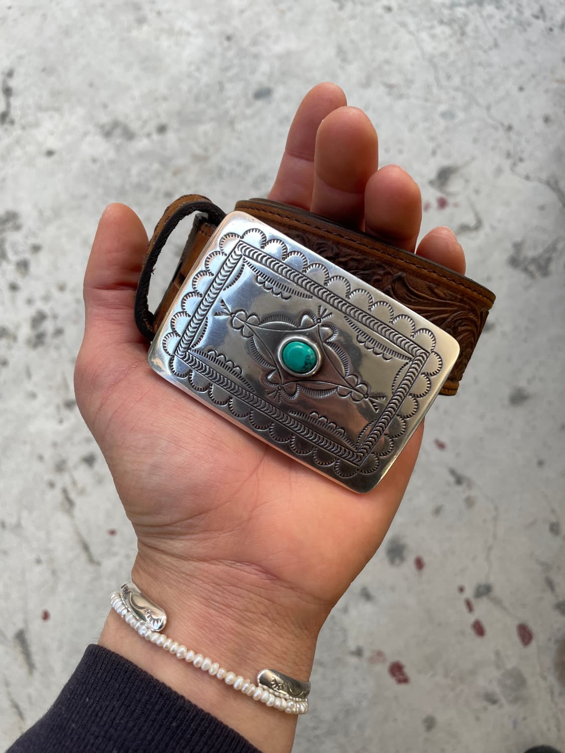 90s Tony Lama Turquoise Western Belt(USA 상품이미지4