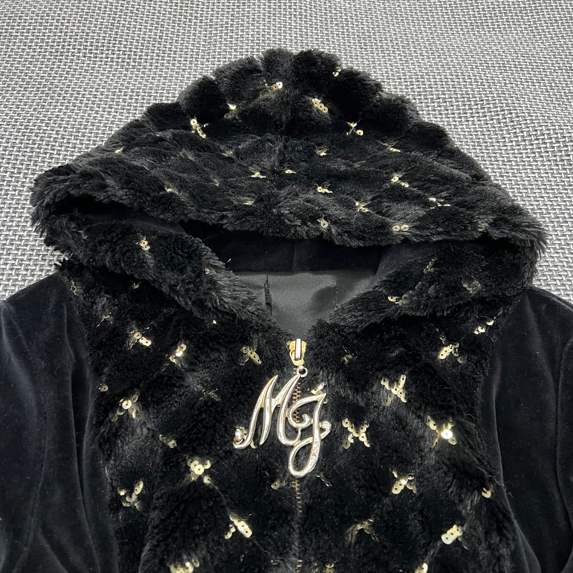 빈티지 펑크 갸루 벨벳 후드집업 상품이미지2