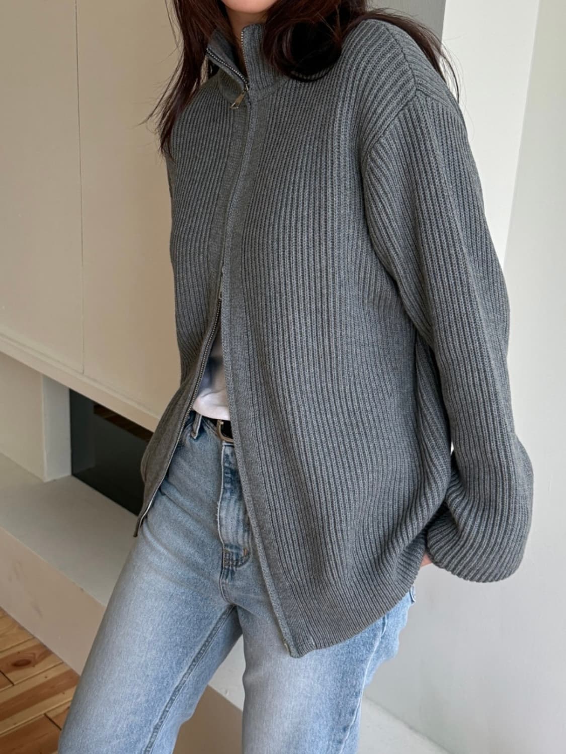 [새상품]루몽드 코튼 투웨이 집업 니트 가디건 그레이 상품이미지3