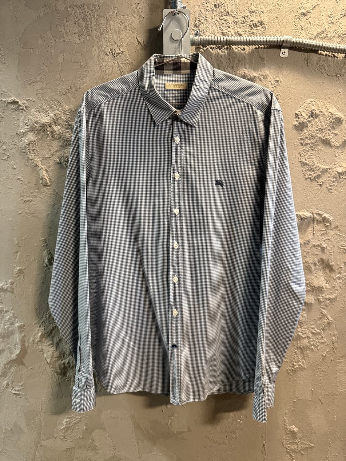 버버리 깅엄 체크 셔츠 로고 자수 L 상품이미지1