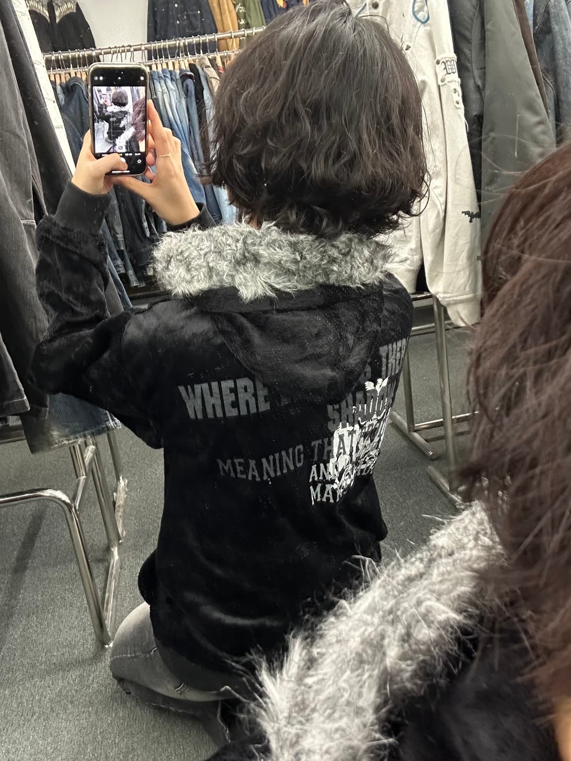 OS)Japanese vintage Y2K 펑크 벨벳 퍼 후드집업 상품이미지3