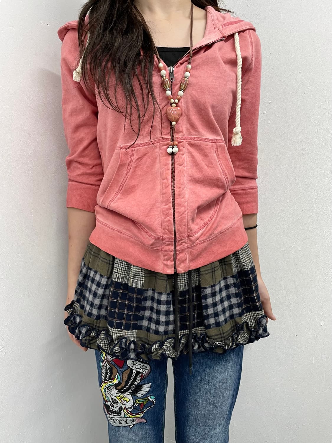 네이비 체크 프릴 스커트 상품이미지2