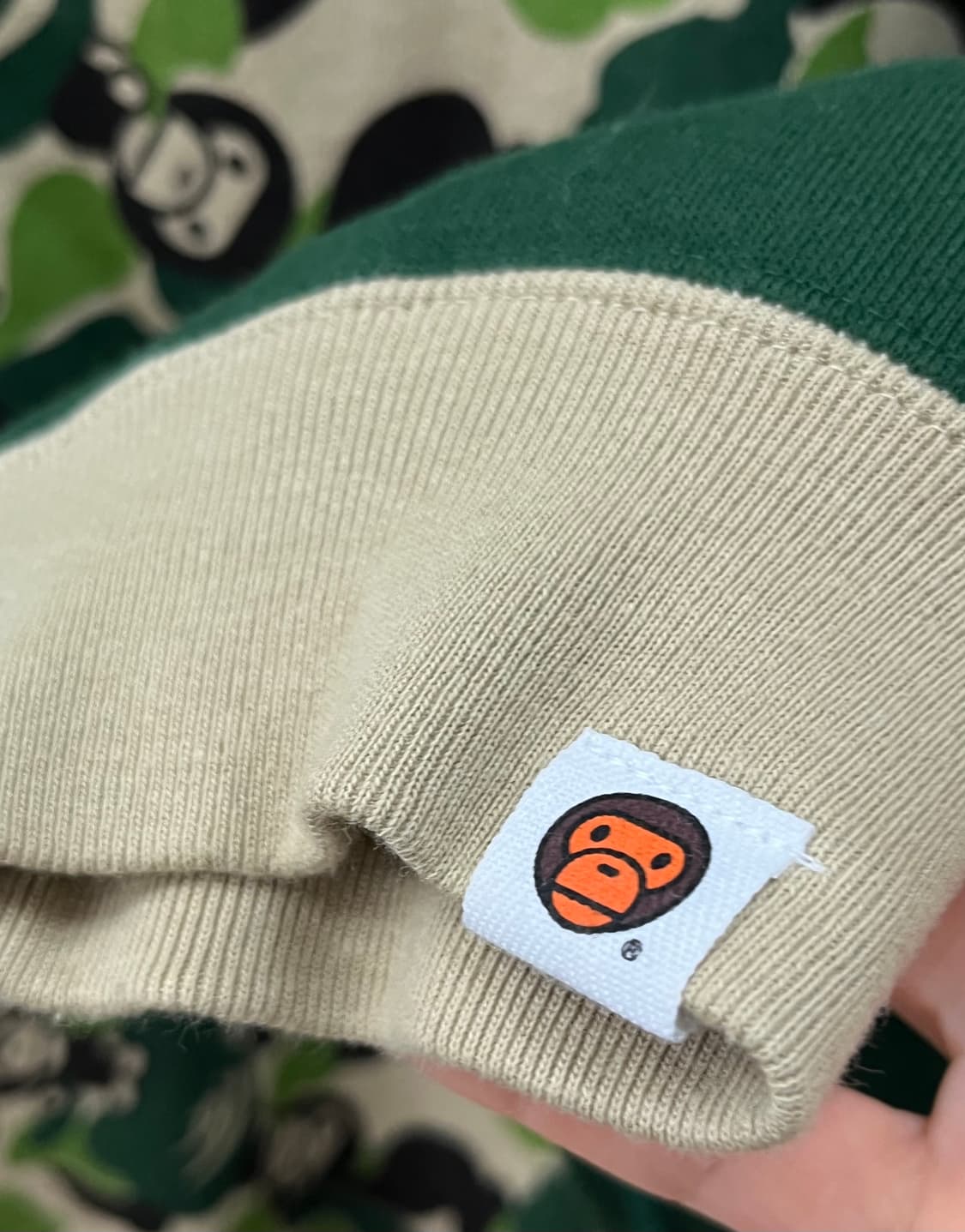 베이프 베이비 마일로 사루 카모 배색 나그랑 맨투맨 녹계 상품이미지5