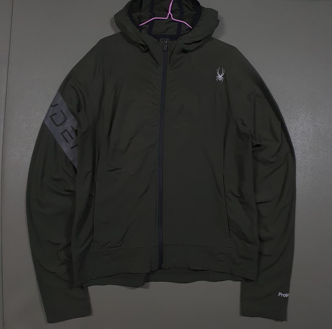 스파이더 신형 22FW 러닝 프로웹 후드 집업 바람막이 나일론 자켓 카키 상품이미지2