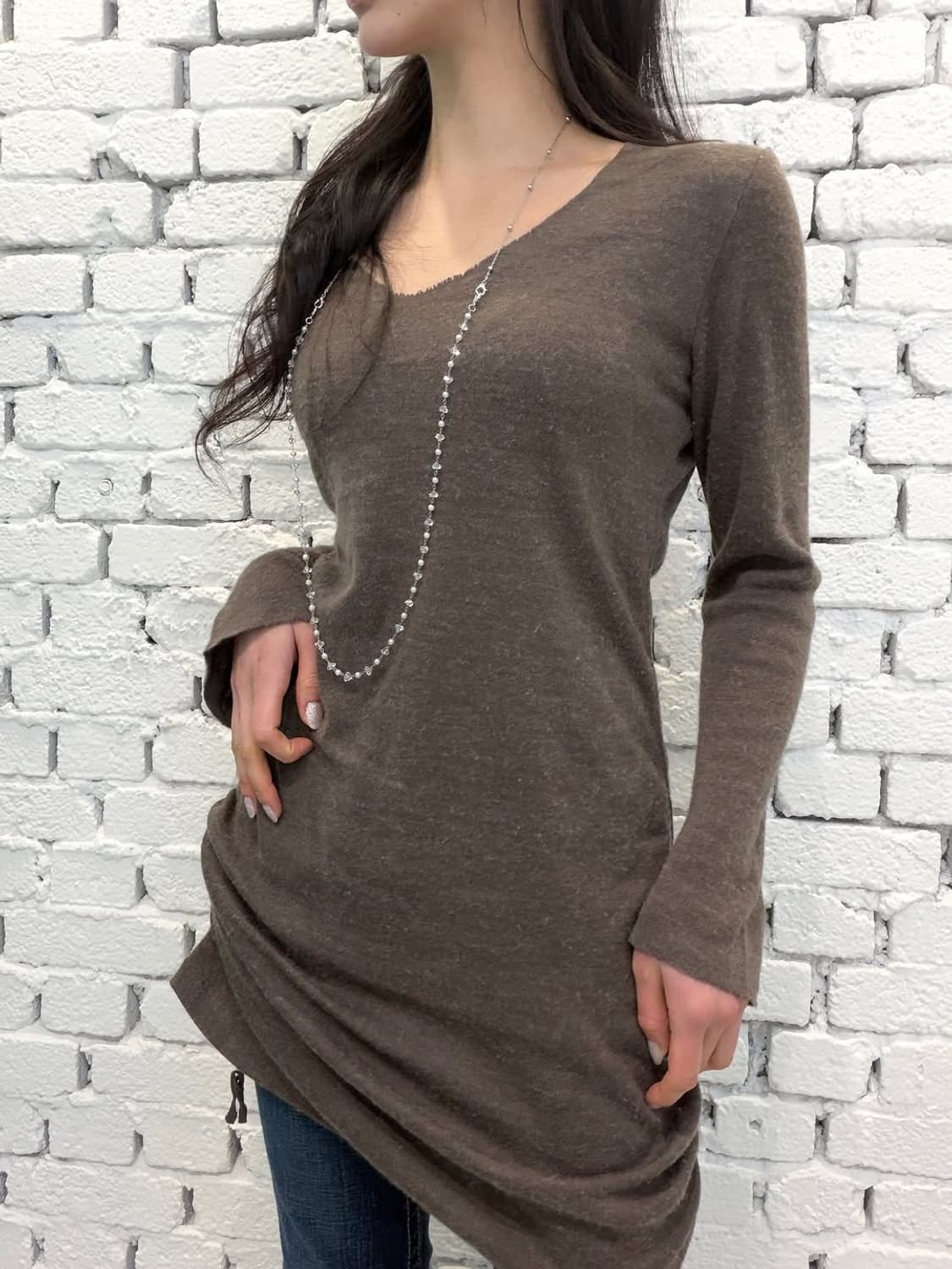 goa Asymmetric Shirring Long Sleeve Top 상품이미지3