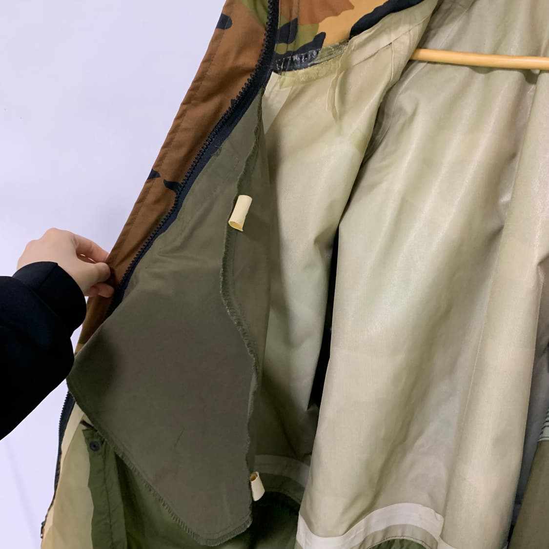 U.S.A 90s 빈티지 카모 밀리터리 후드 바람막이 점퍼 오버핏고프코어 상품이미지8