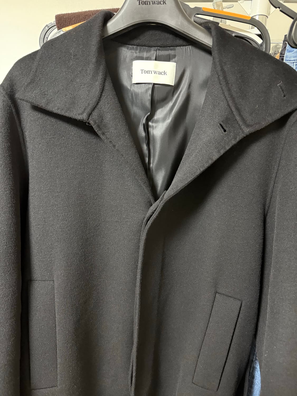 토니웩 핸드메이드 울 캐시미어 스탠드 카라 코트 블랙 상품이미지5