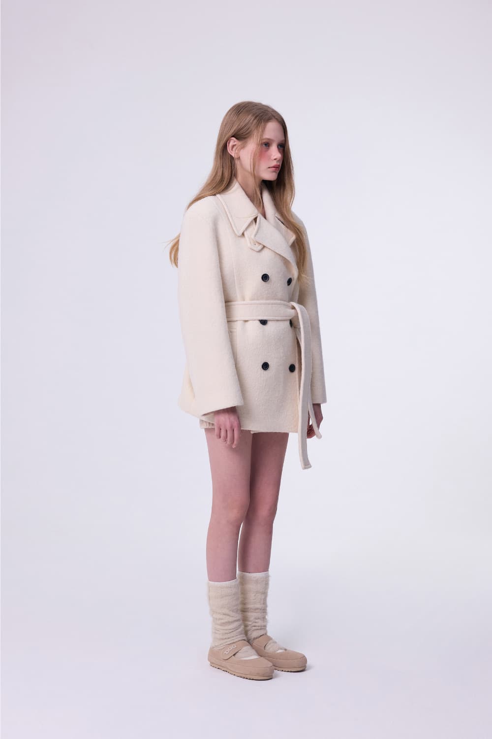 더오유 울 오버사이즈 하프 코트 바닐라 상품이미지5