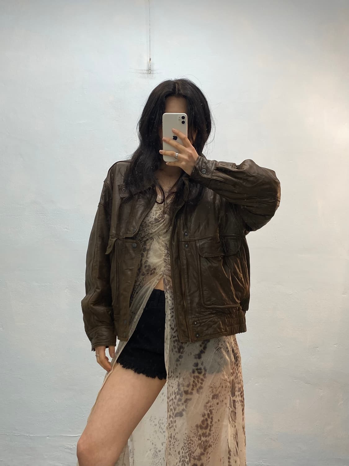 Ixiz brown leather jacket# 상품이미지1