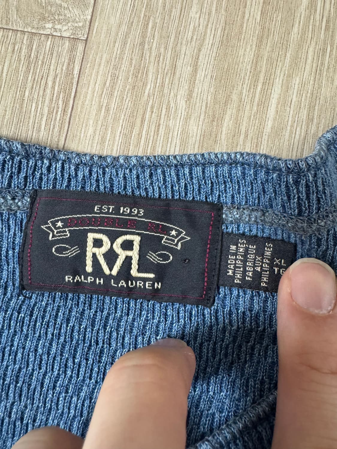 XL 더블알엘 인디고 자카드 헨리넥 와플 니트 티셔츠 상품이미지2