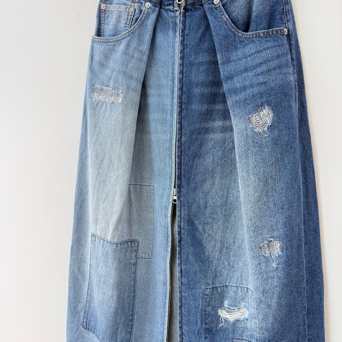 JPN 패치워크 수술 투웨이지퍼 데님 롱스커트 상품이미지3