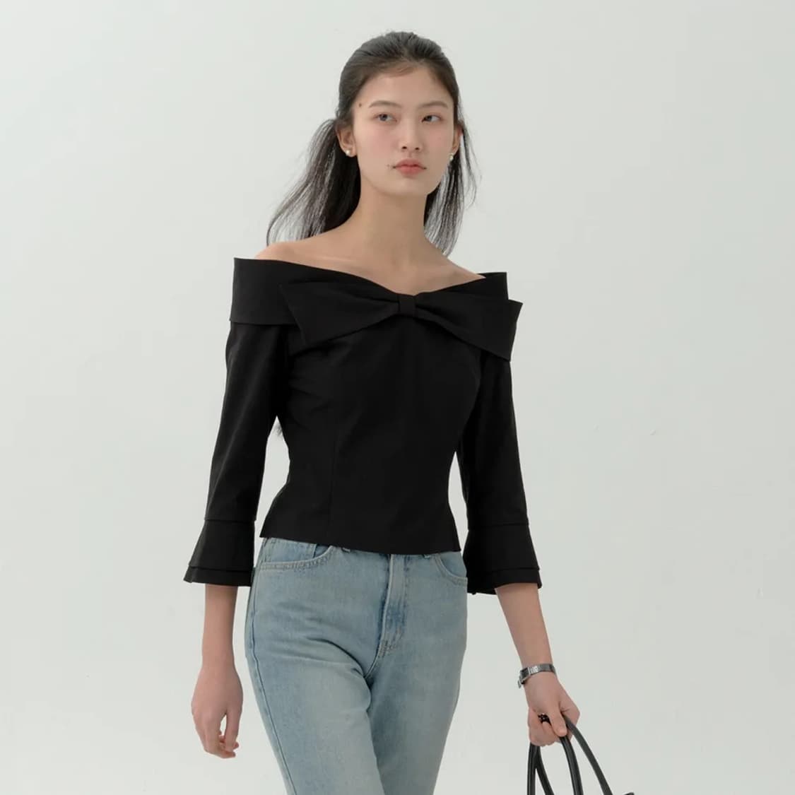 플로움 Sleeve Dear Ribbon Blouse(black) M 상품이미지1