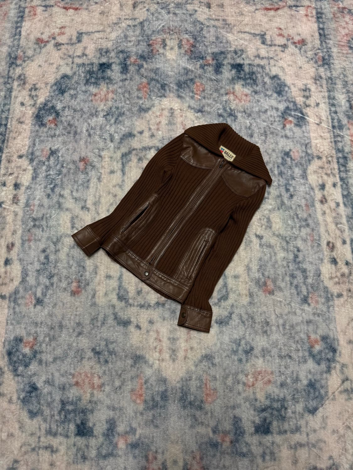Bally brown leather trimming knit zip up 상품이미지1