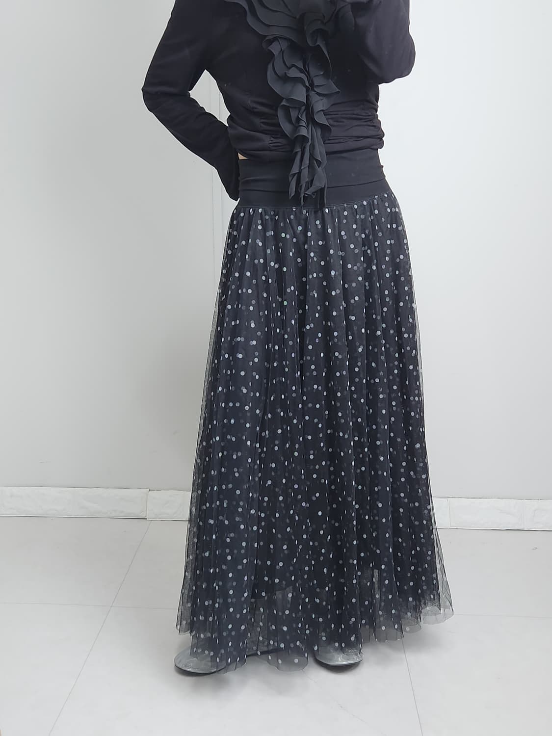 도트 샤 롱 스커트 상품이미지3