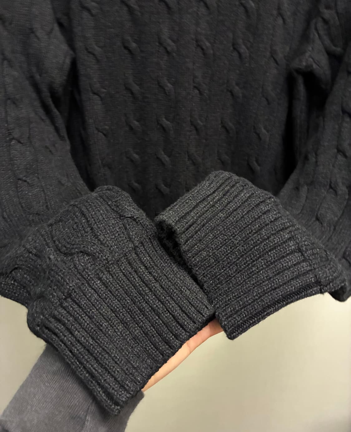 (M/100)폴로랄프로렌 면 케이블 꽈배기 니트 트리플블랙 폴로니트 상품이미지5