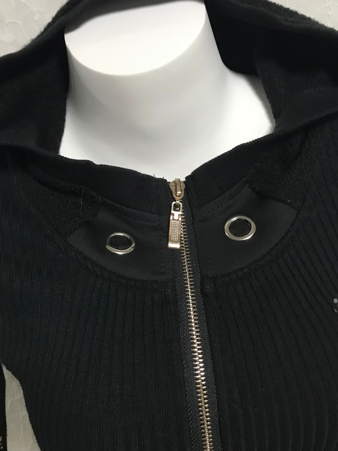 빈티지 갸루 펑크 골드 프린팅 골지 후드 집업 탑 상품이미지4