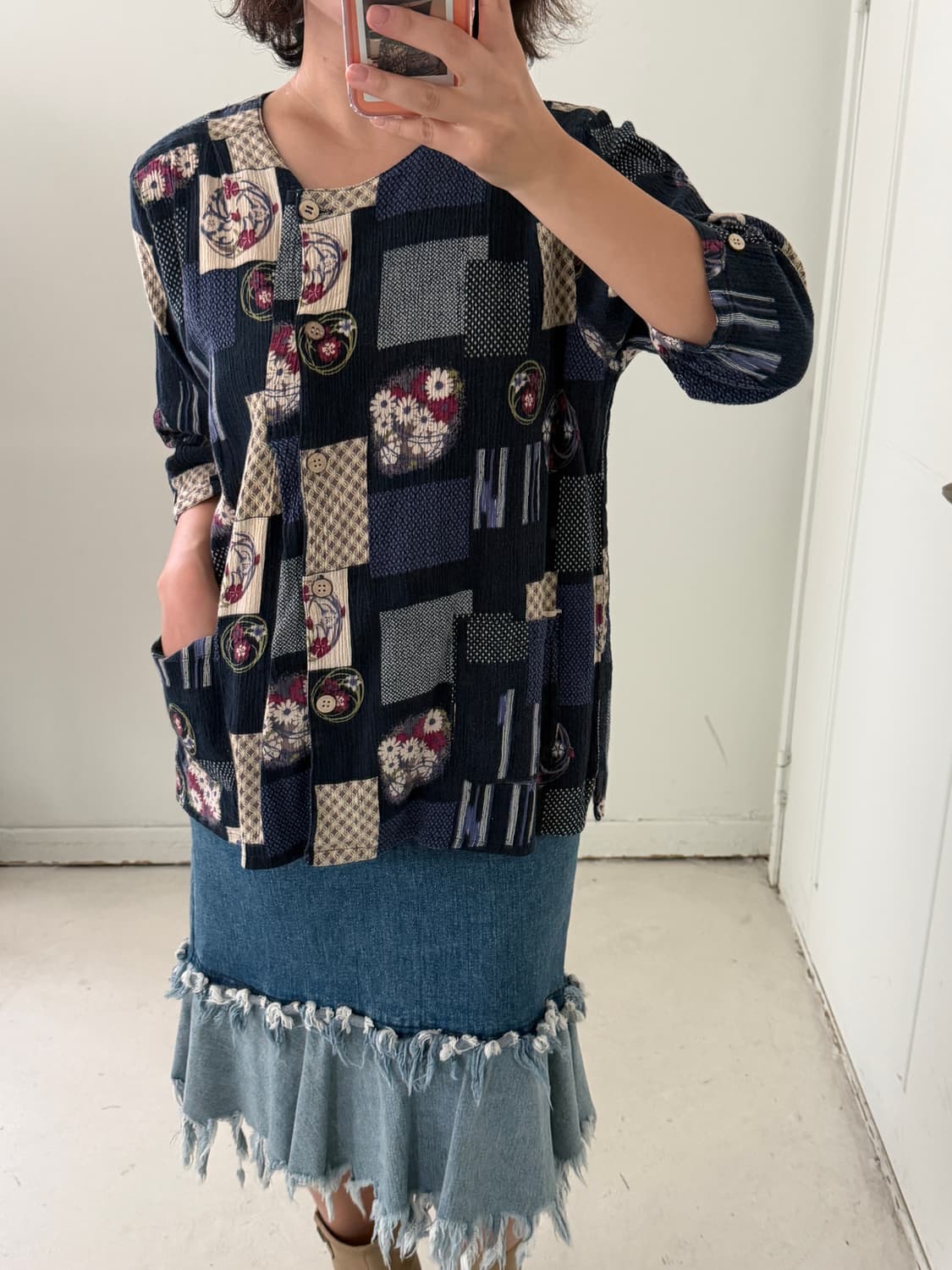 일본빈티지 모리 비대칭 가디건 블라우스 상품이미지3