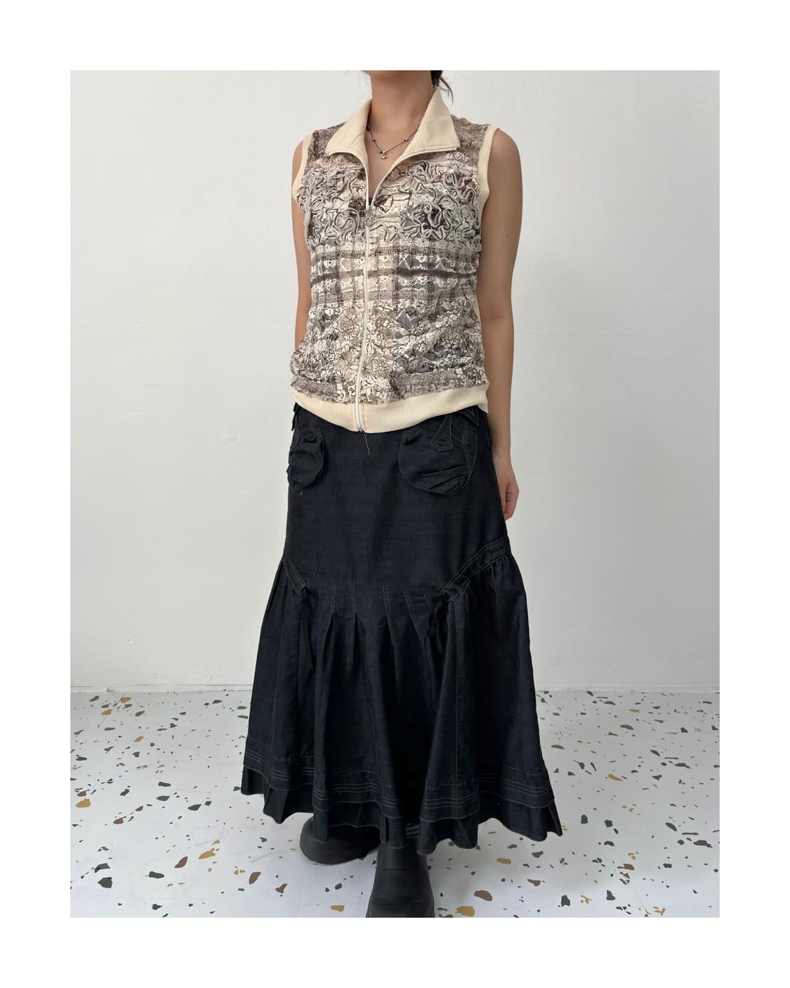 빈티지 스트링 디테일 롱 스커트 상품이미지1