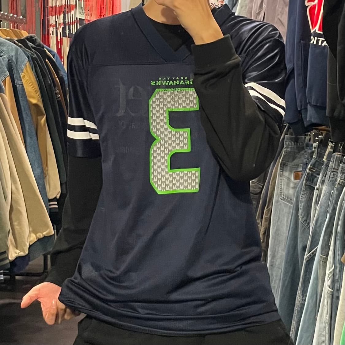 [IM] NFL SEAHAWKS No.3 WILSON 네이비 반팔져지 상품이미지3