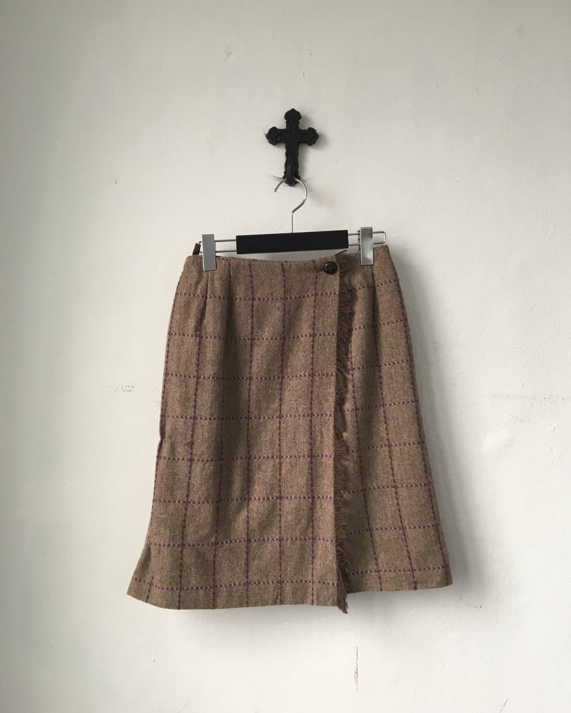 Fringe point check pattern wrap skirt 상품이미지1