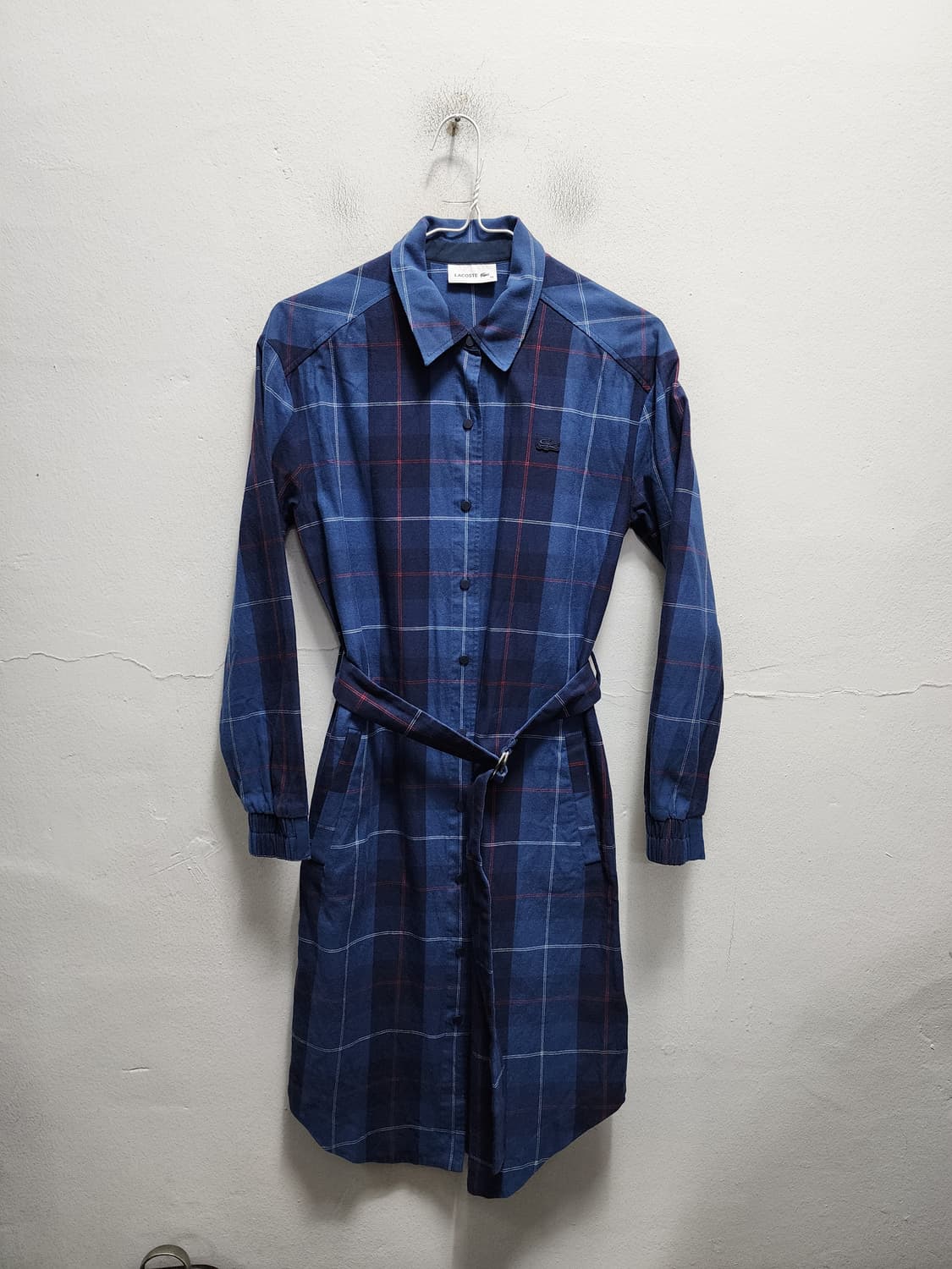 라코스테 블루 체크 셔츠 원피스 상품이미지1