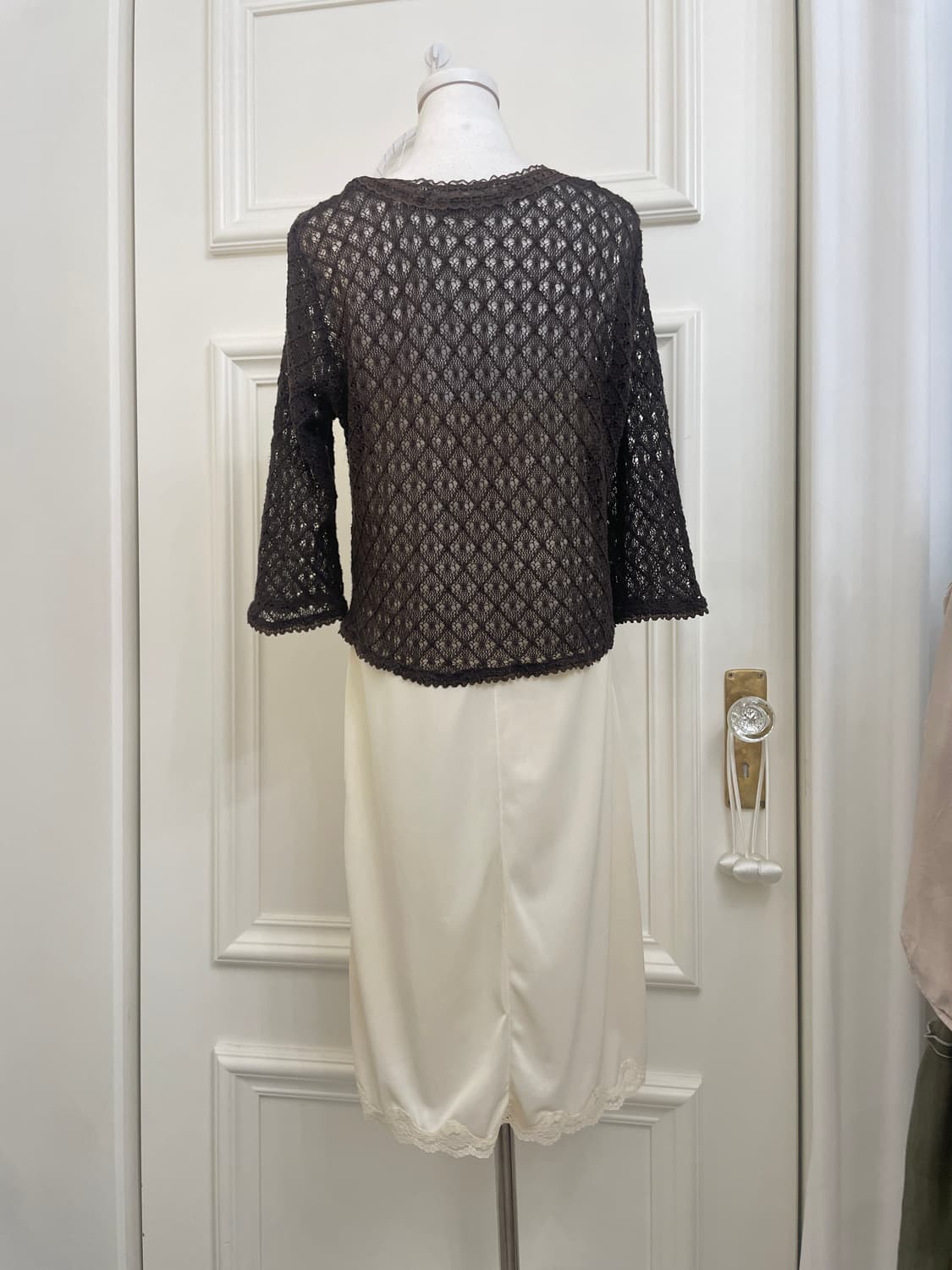 brown bow point crochet cardigan 상품이미지3