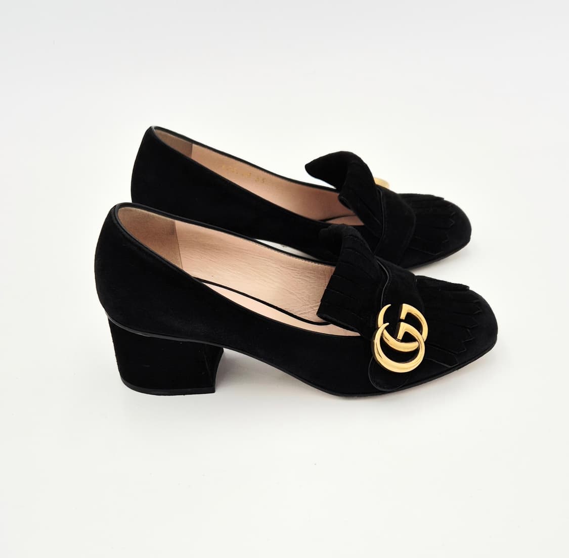 구찌 GG 금장 블랙 스웨이드 블록 힐 로퍼 35 상품이미지3