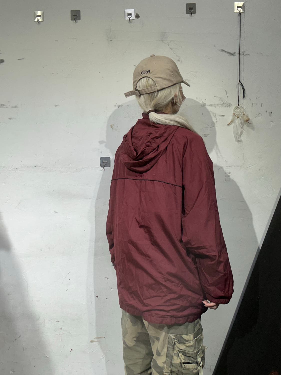 일본 빈티지 올드스쿨 헤드 버건디 후드 바람막이 자켓 L 상품이미지3