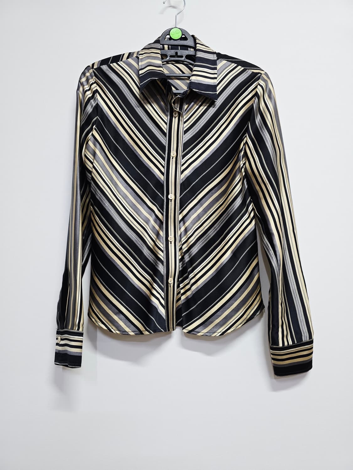 모조에스핀 줄무늬 패턴 실크 블라우스 상품이미지1