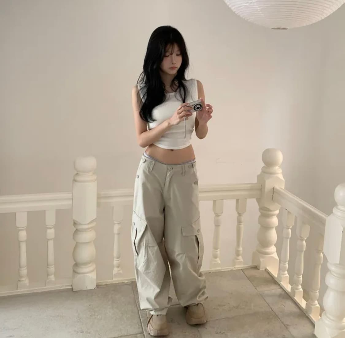 모디무드 투버클 베이지카고팬츠 상품이미지1