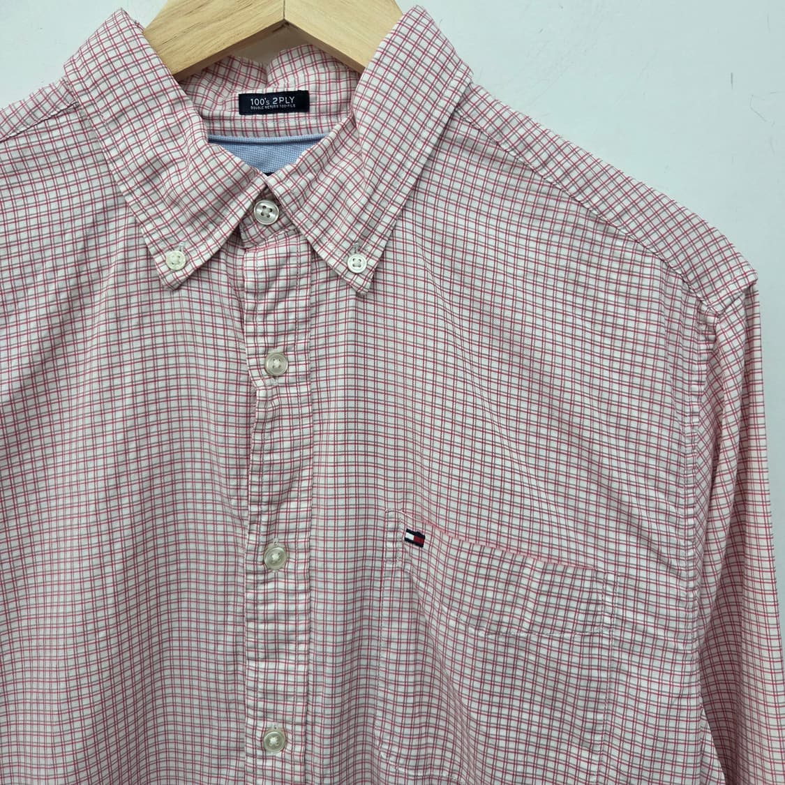 타미힐피거 깅엄 체크 셔츠 레드 남L 상품이미지3