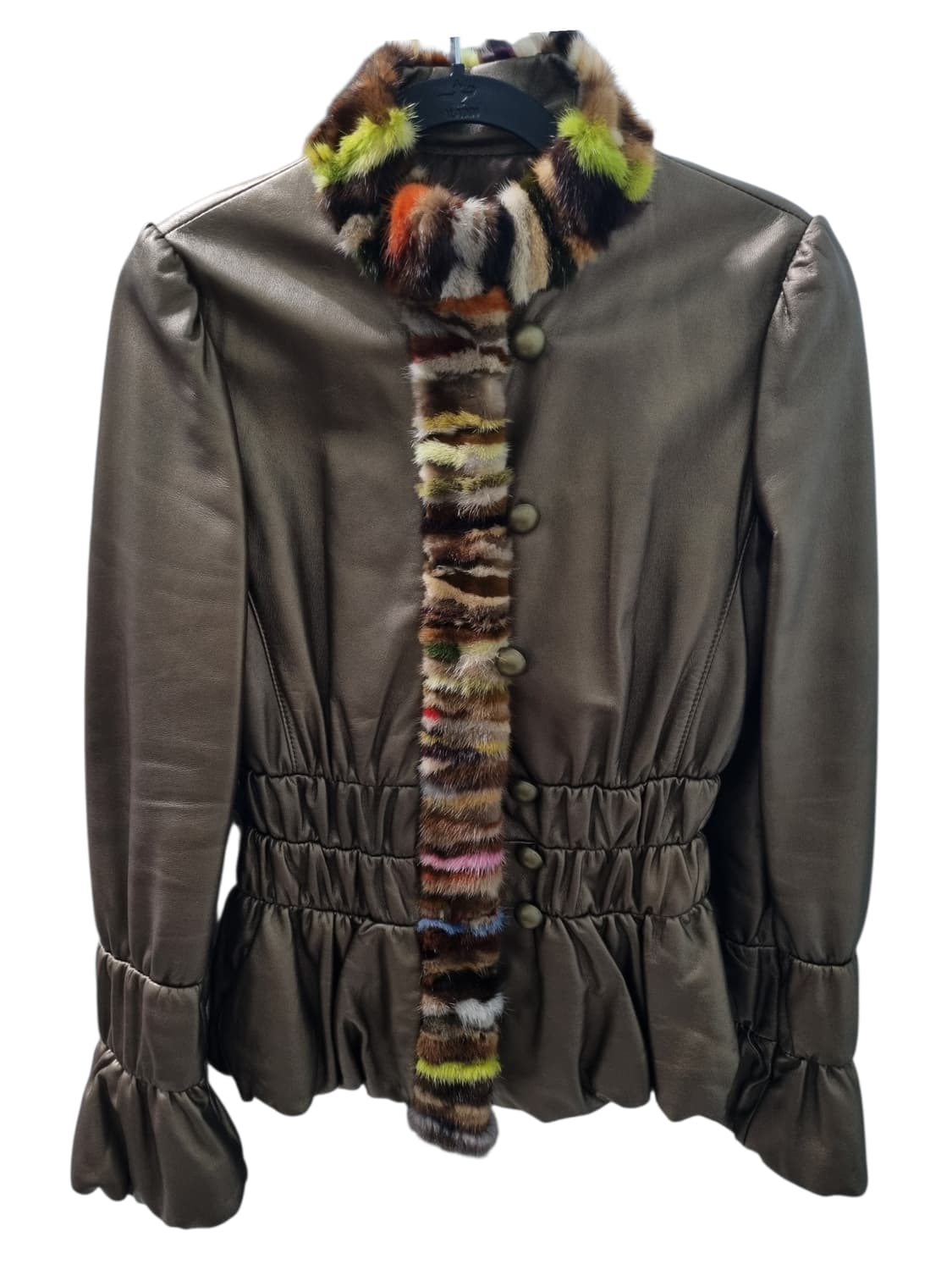 컬러밍크 트리밍 레더 자켓 44-55 상품이미지1