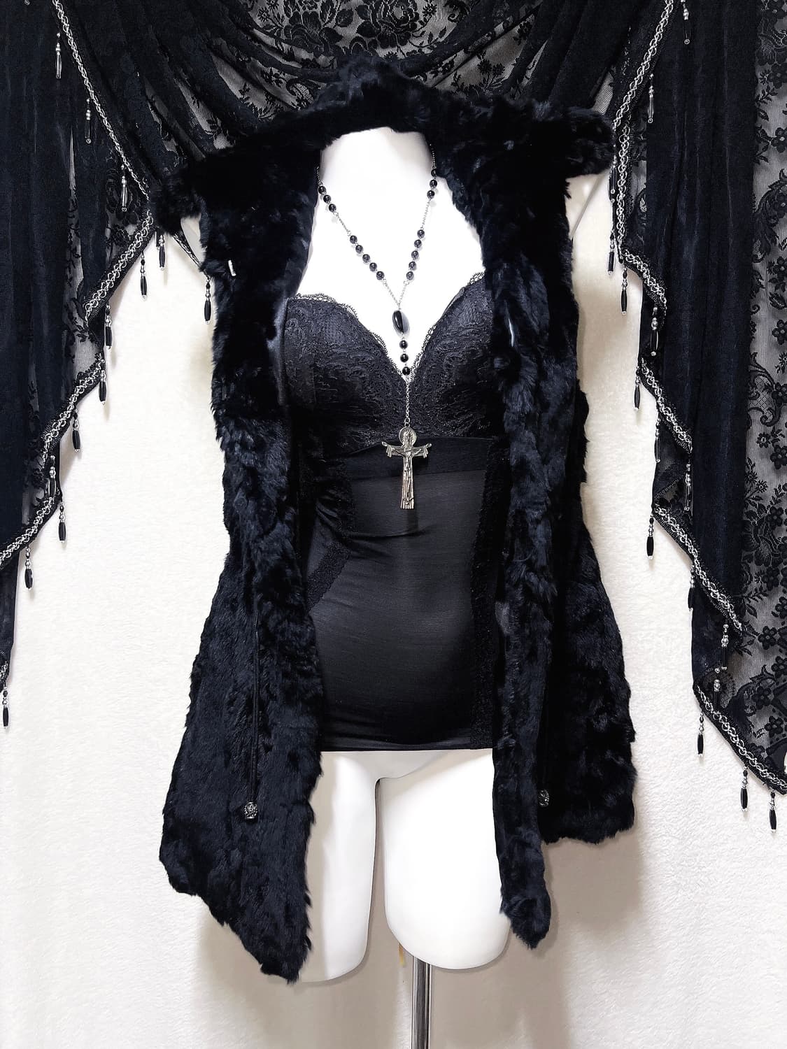 로맨틱고딕 고스펑크 오네갸루 핀터 모피 리얼퍼조끼 털코트 자켓 나나페어리 상품이미지3