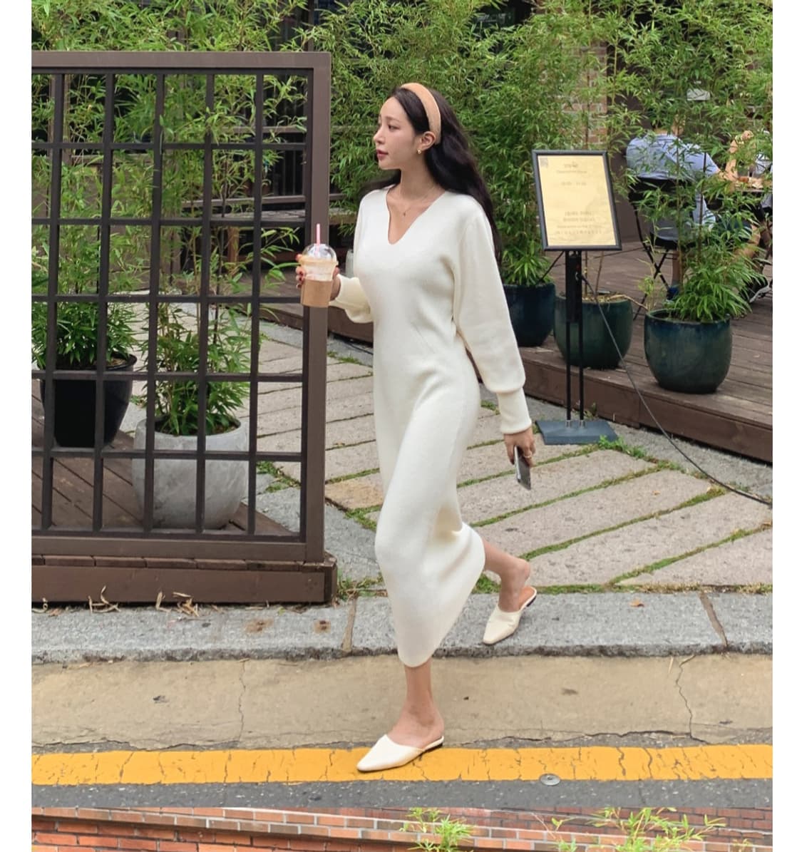 브이넥 니트 롱 원피스 상품이미지6