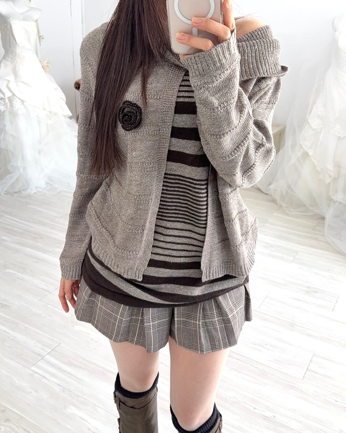 Nerd mocha mousse cardigan layered knit  상품이미지4