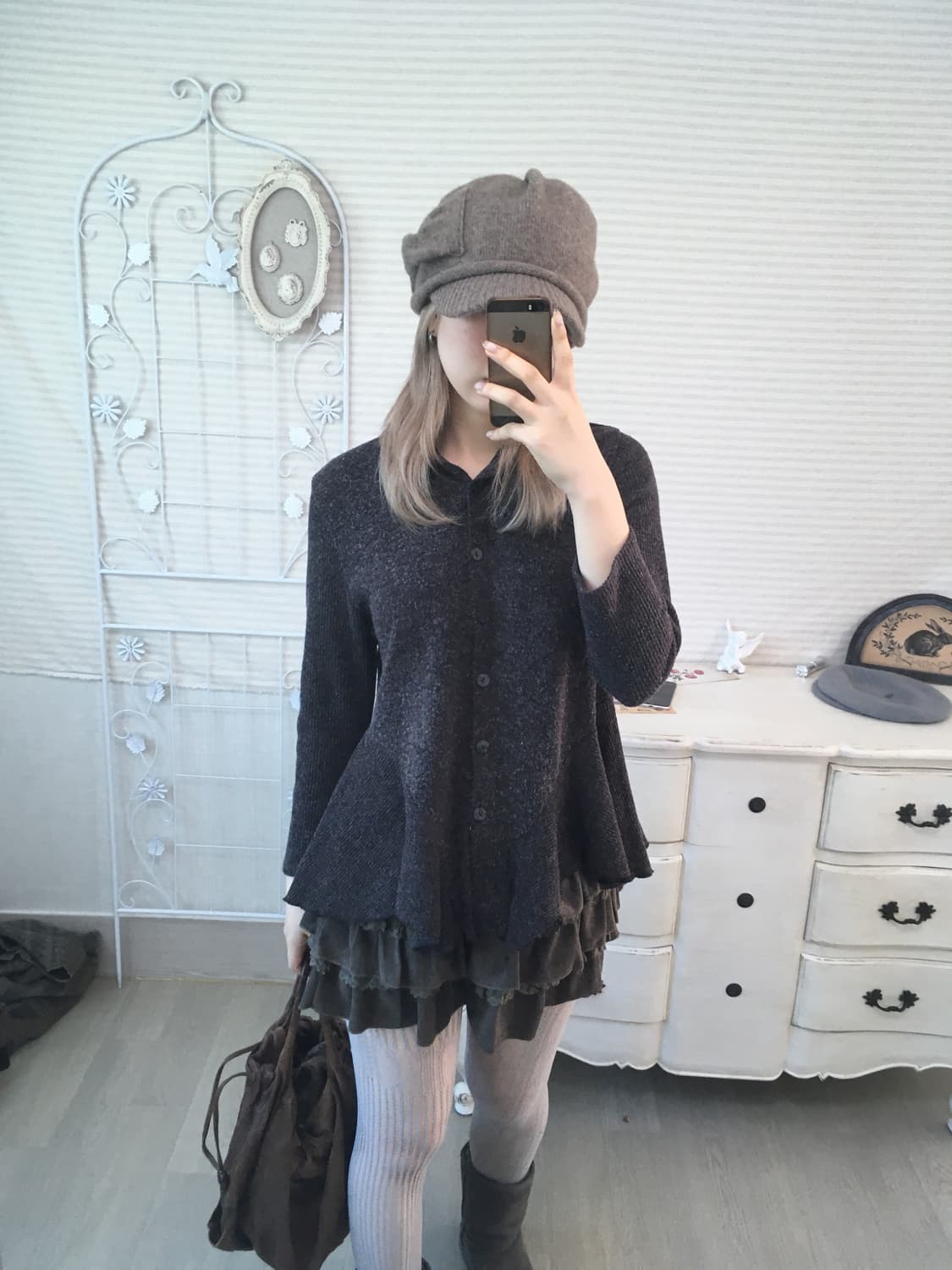 jpn vintage deep brown frill knit cd 상품이미지2