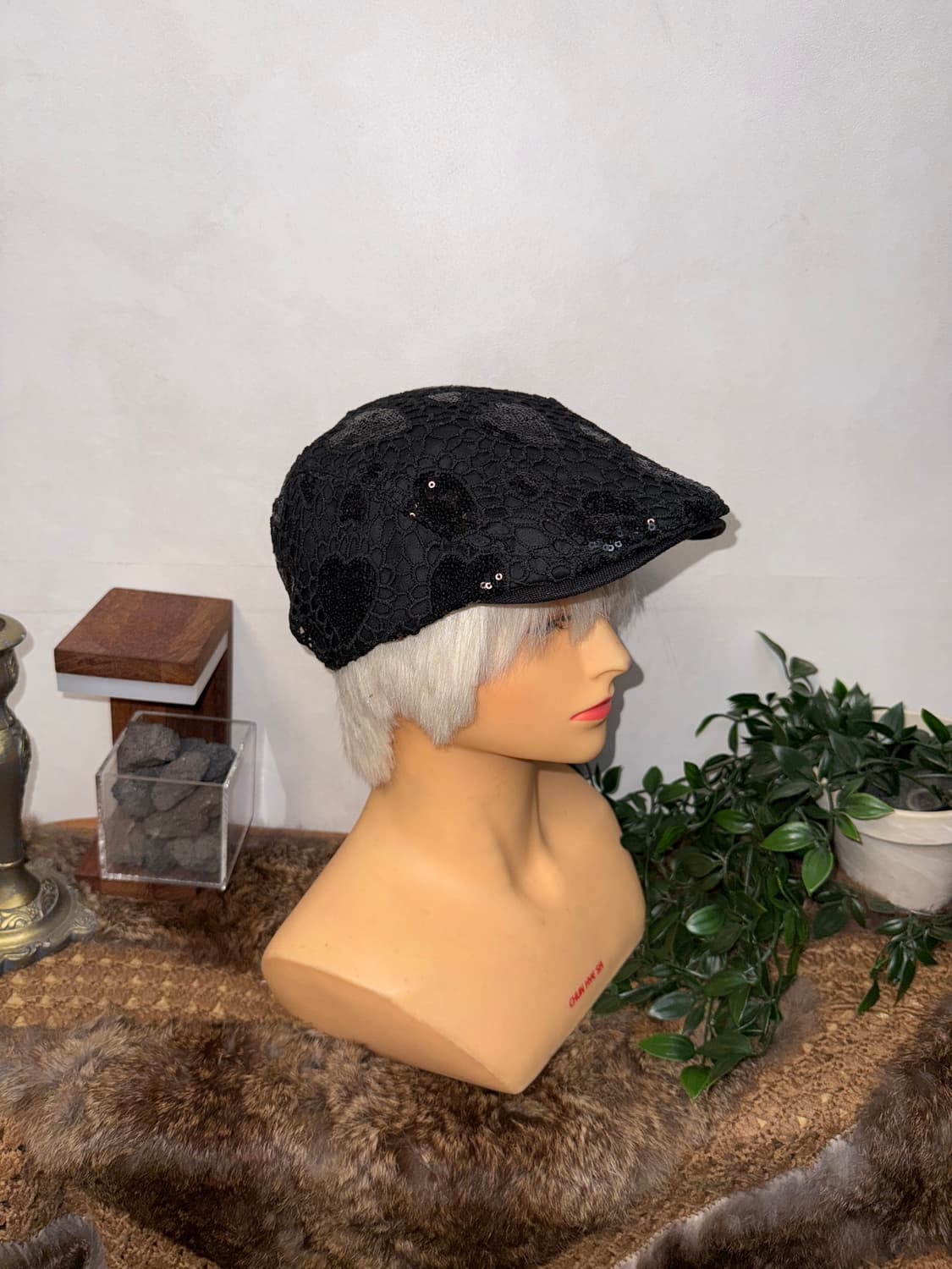 Black spangled heart lace hunting cap 상품이미지4