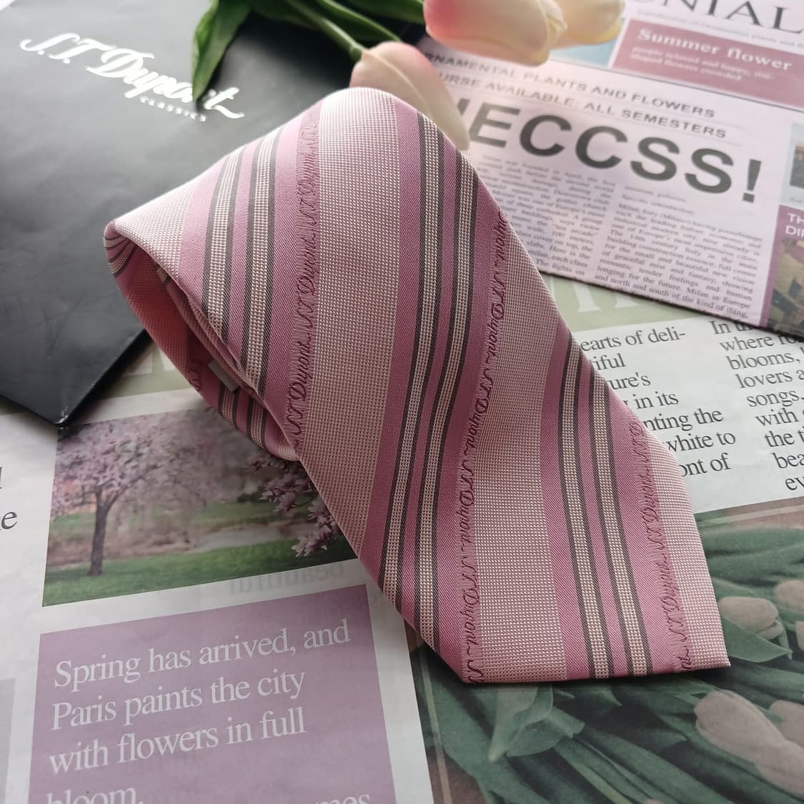 에스 티 듀퐁 실크 핑크 스트라이프 넥타이 8cm A+등급 A18775
 상품이미지2