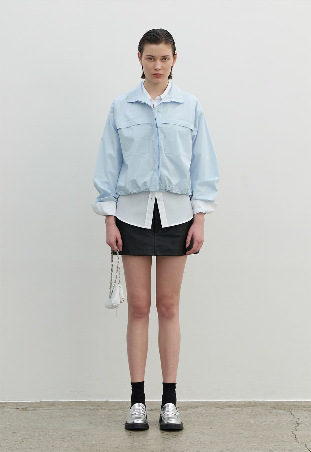 아뜰리에나인 스트링 파스텔블루 크롭 블루종 자켓 블라우스 F 상품이미지2