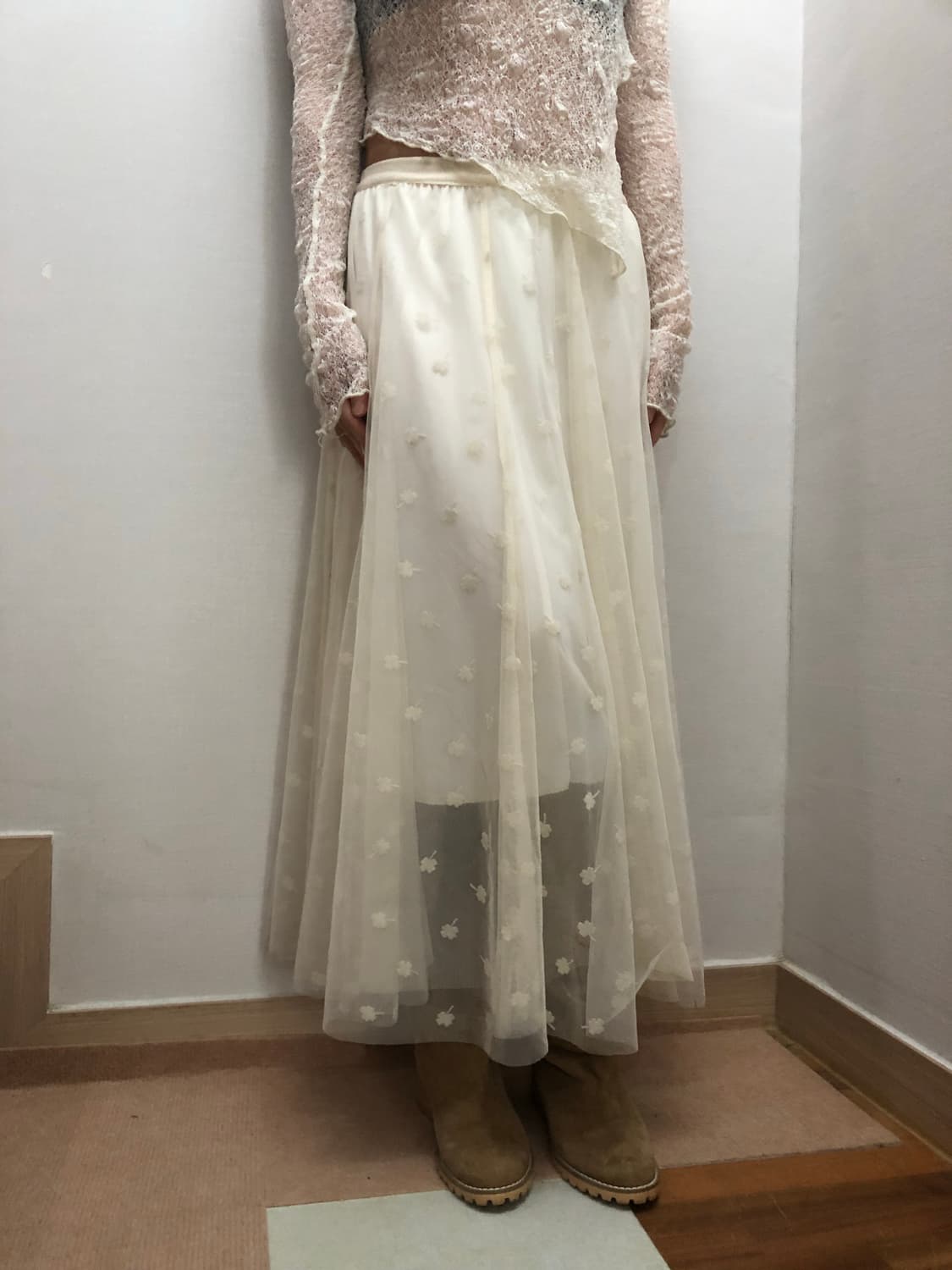 빈티지 화이트 클로버 레이스 롱 스커트 상품이미지7
