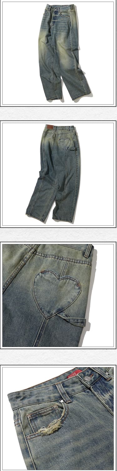 비터셀즈 하트 포켓 데미지 데님 - 빈티지 블루 상품이미지9