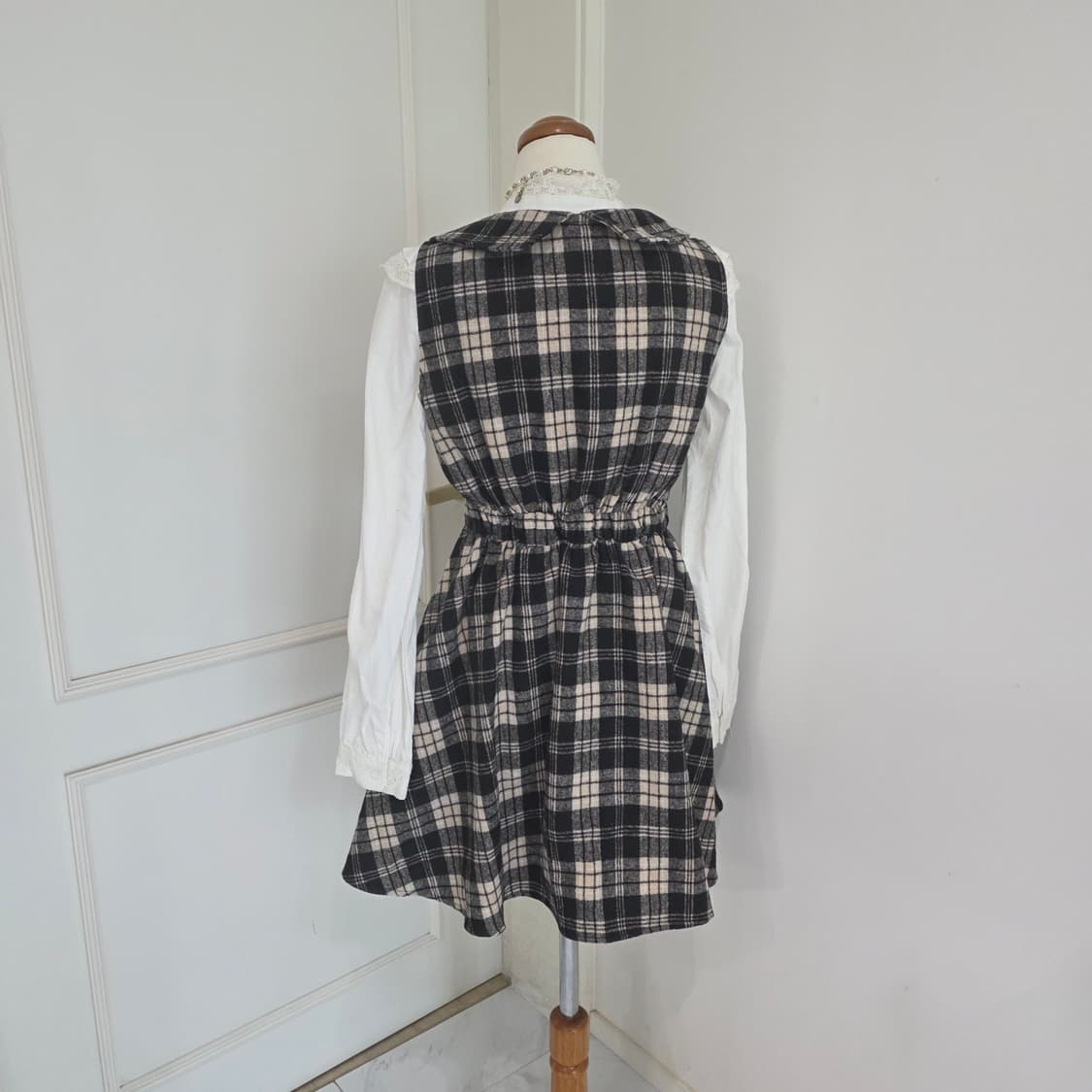 일본빈티지)초코라떼히메갸루st 양산형지뢰계체크 리즈리사깔 민소매니트원피스 상품이미지4