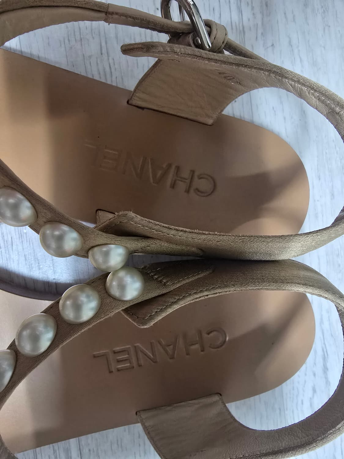 (정품) 샤넬 진주 가죽 샌들 36.5(명품 여자 신발 슬리퍼 뮬) 상품이미지2