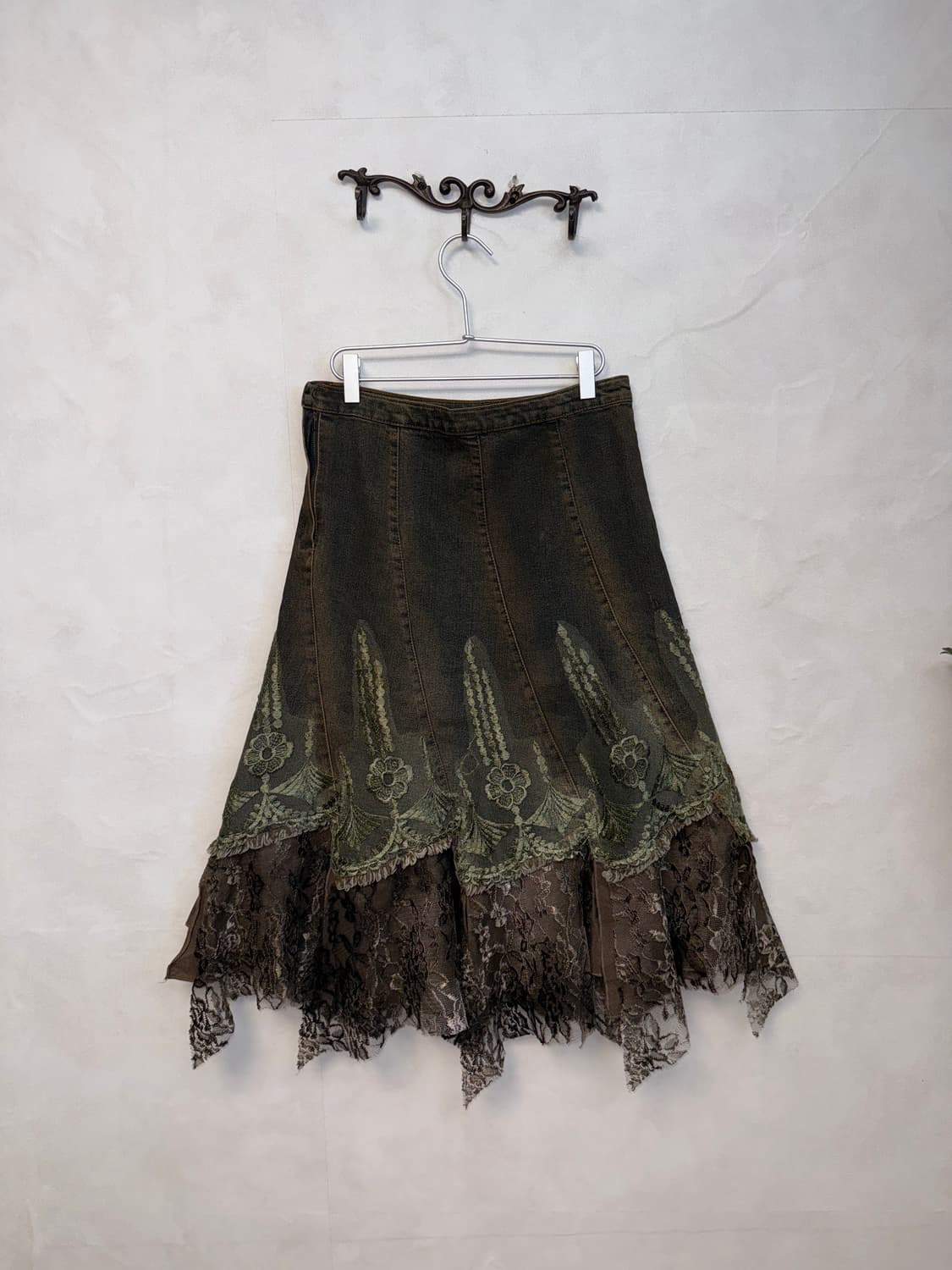 Washing denim fairy beads lace unbal sk 상품이미지4