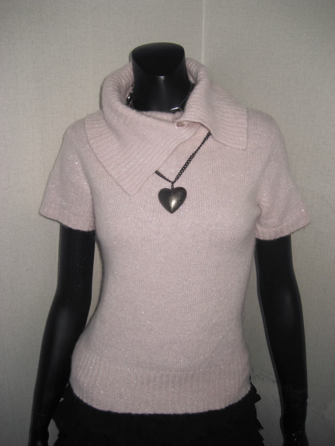 핑크 글리터 반팔 티셔츠 하이넥 니트 탑 히메갸루 상품이미지3