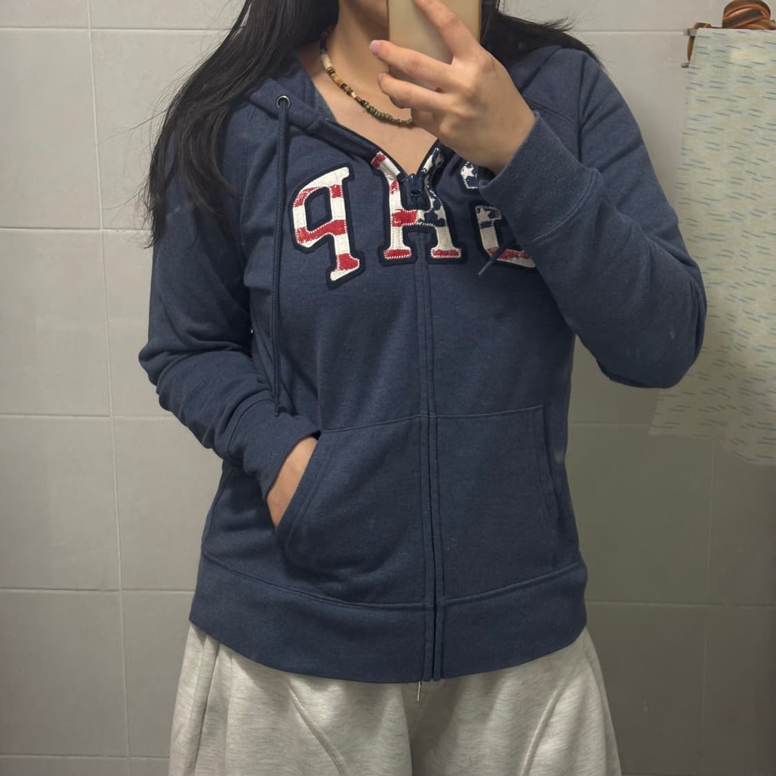 대대장) 갭 성조기🇺🇸 슬림핏 후드집업 (네이비) 상품이미지3