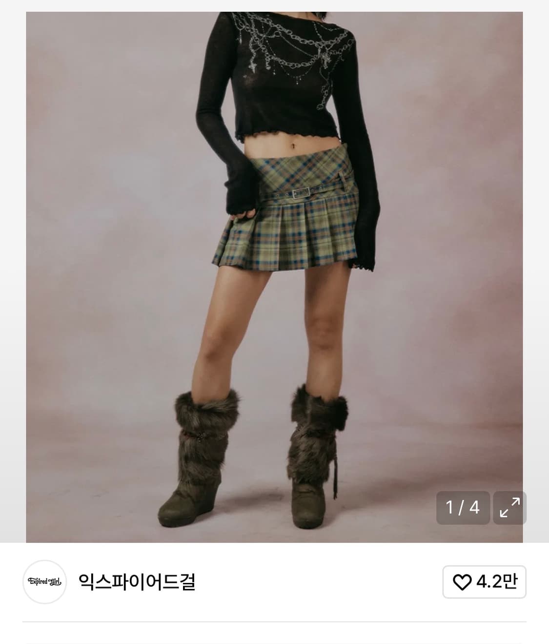 익스파이어드걸 지나 체크 스커트 올리브 상품이미지1
