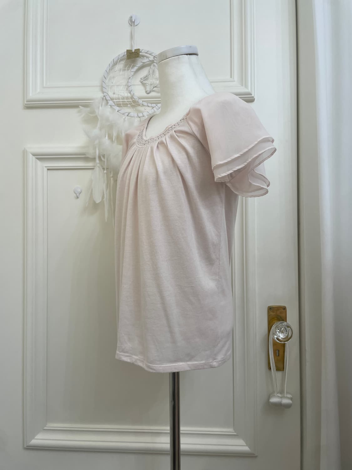 sheer pink pleats beads point top 상품이미지2