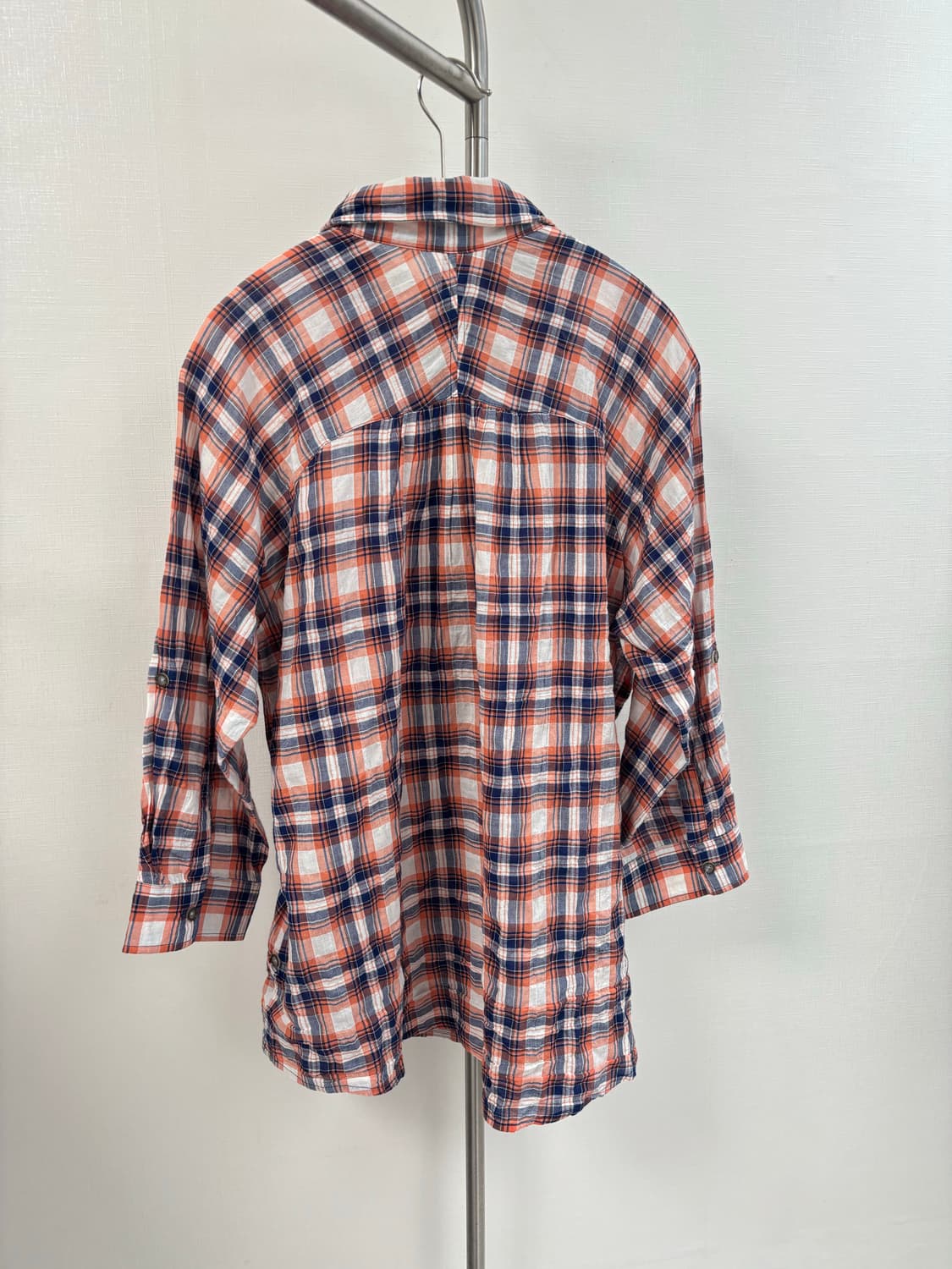  오렌지 믹스 체크 반오픈 오버사이즈 블라우스 상품이미지6