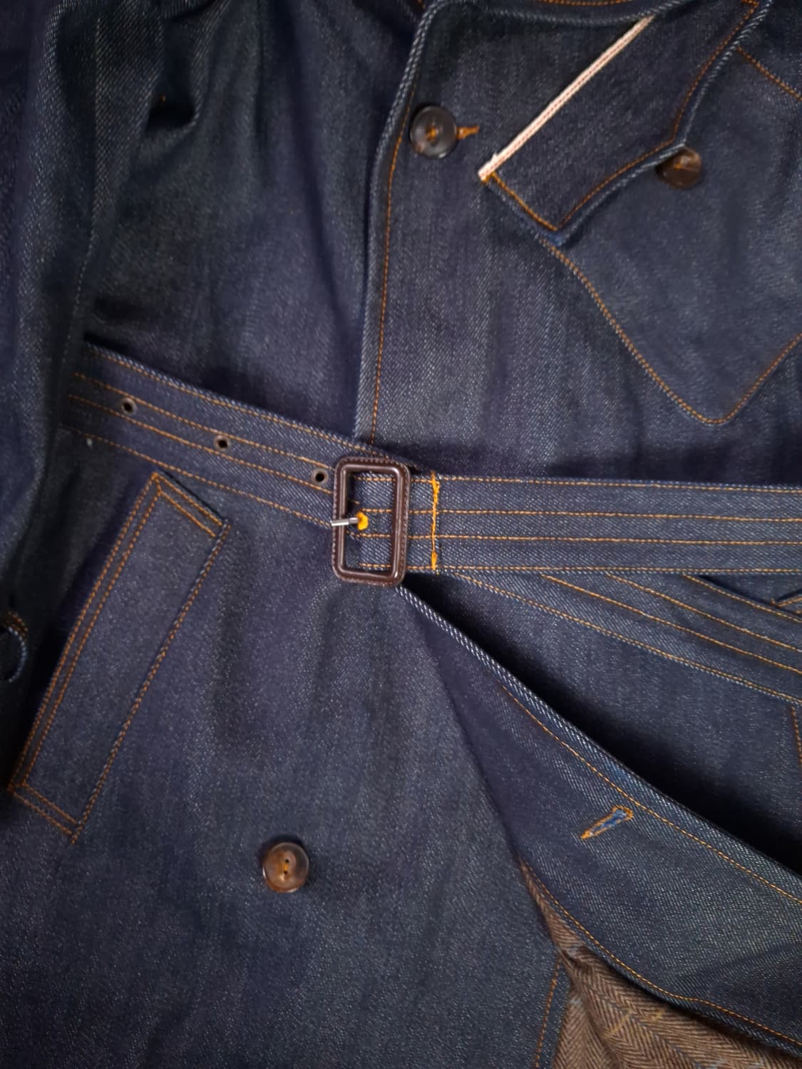 택새제품 WW1 대전용 Cidu Leatthers 데님 더블 트렌치코트 상품이미지8